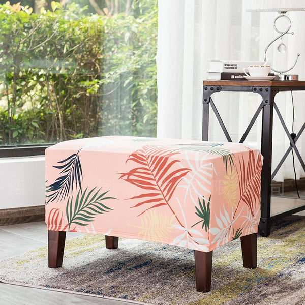 Printed Rectangular Ottoman Cover Pink Leaf