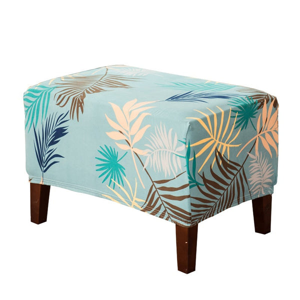 Printed Rectangular Ottoman Cover Green Leaf