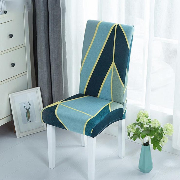 Printed Pattern Dining Chair Seat Covers Blue Square