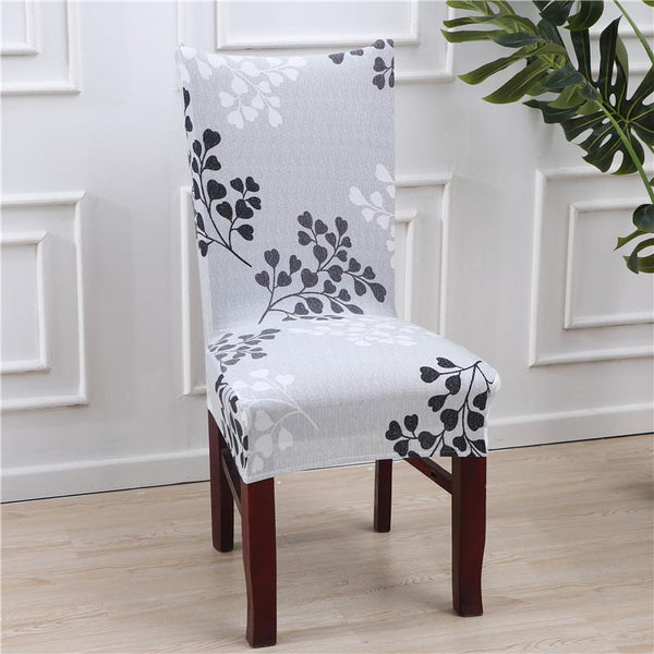 Leaf pattern Stretchy Removable Chair Covers Grey Leaf