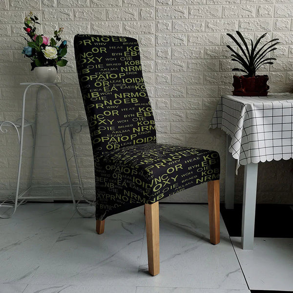 XL Size Pattern Long Back Chair Covers Gold Letters