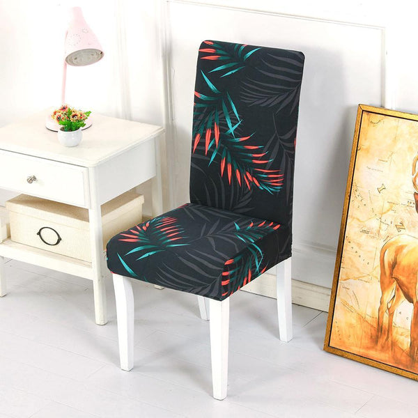 Leaf pattern Stretchy Removable Chair Covers Black