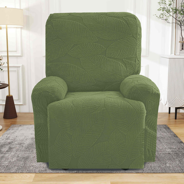 4 pcs New Jacquard Leaf Pattern Recliner Chair Slipcover with Storage Pocket