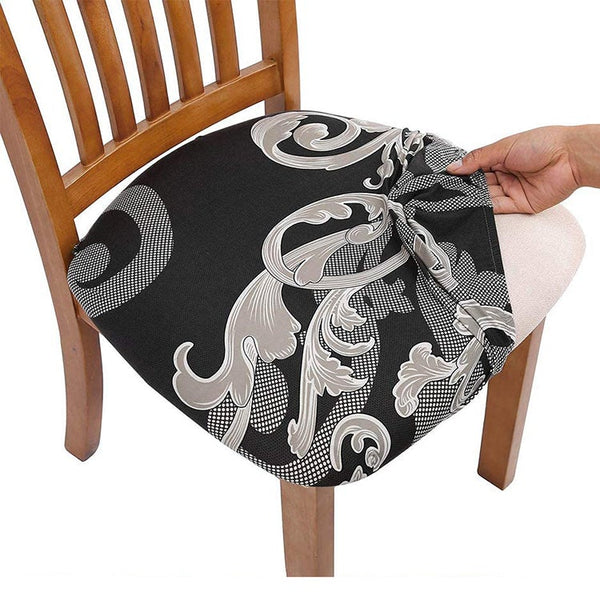 Pattern Stretchable Dining Chair Seat Cover Black Wave