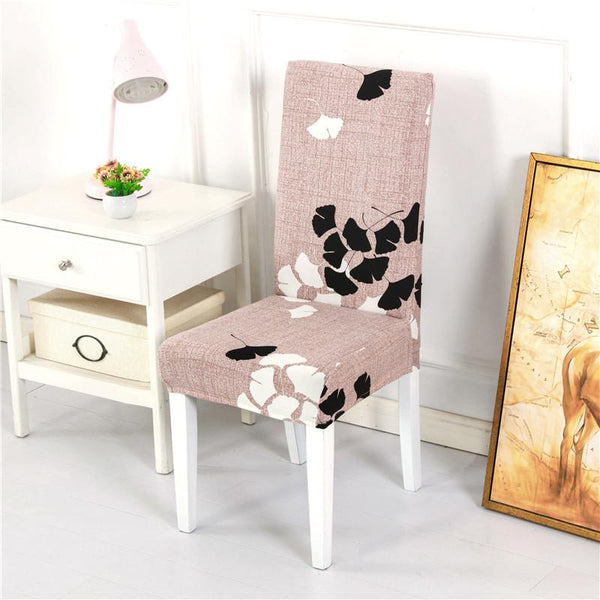 Leaf pattern Stretchy Removable Chair Covers Pink with Ginkgo Leaf