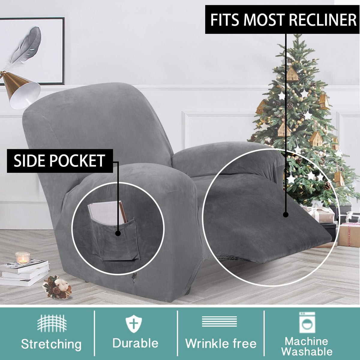 Velvet Stretch Recliner Couch Covers 4-Pieces Style