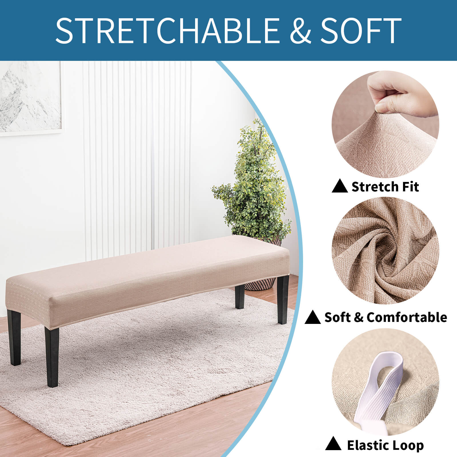 Washable Stretch Dining Stool Bench Cover