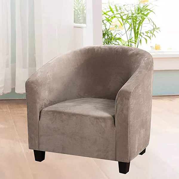 Non-slip Velvet Tub Armchair Slipcover Beige