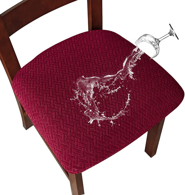 Solid Color Stretchable Dining Chair Seat Cover Waterproof Wine Red