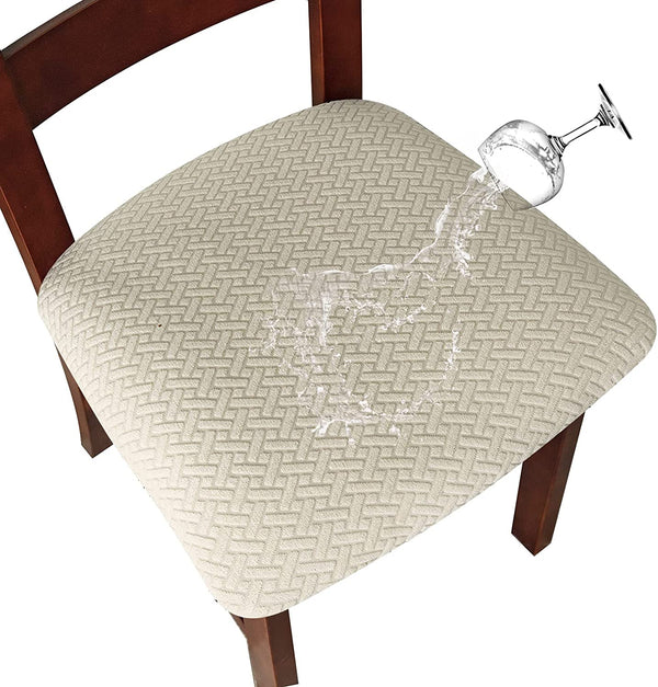 Solid Color Stretchable Dining Chair Seat Cover Waterproof Beige
