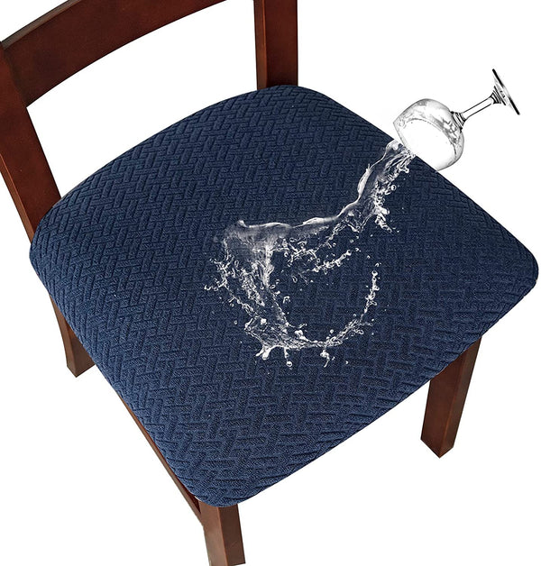 Solid Color Stretchable Dining Chair Seat Cover Waterproof Navy Blue