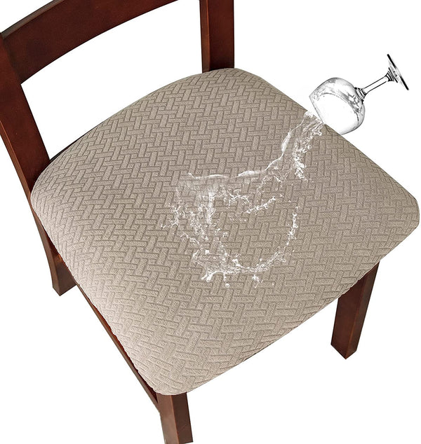 Solid Color Stretchable Dining Chair Seat Cover Waterproof Khaki