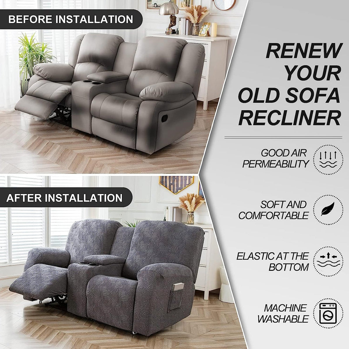 Recliner Loveseat Cover with Center Console