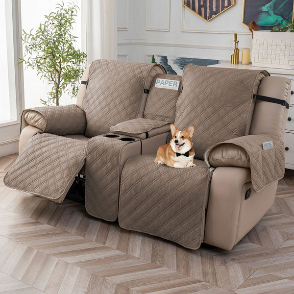 Stylish Recliner Loveseat Cover with Console and Elastic Edges
