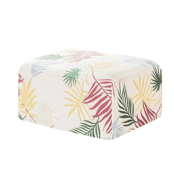 Printed Rectangular Ottoman Cover White Leaf
