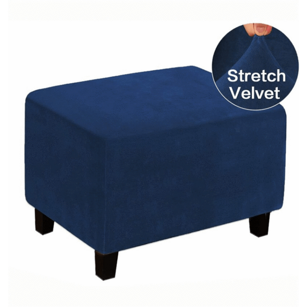 Velvet Rectangular Ottoman Covers Dark Blue