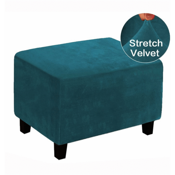 Velvet Rectangular Ottoman Covers Lake Blue