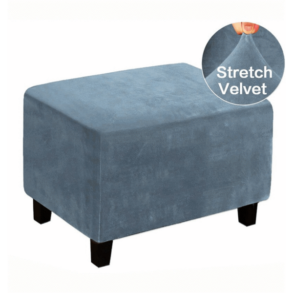 Velvet Rectangular Ottoman Covers Blue-grey