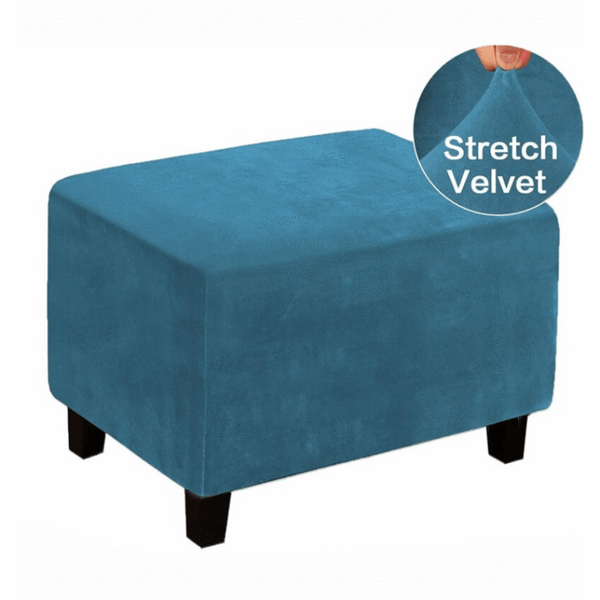 Velvet Rectangular Ottoman Covers Peacock Blue