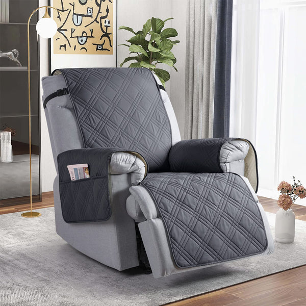 Waterproof Recliner Chair Cover with Double Straps & Pockets