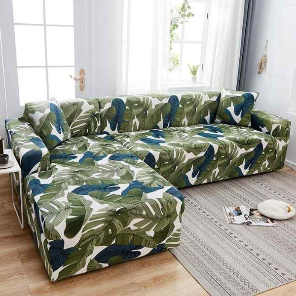 L-Shaped Sectional Couch Covers Green Leaf