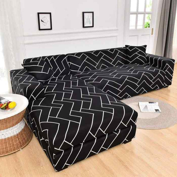 L-Shaped Sectional Couch Covers White Stripe