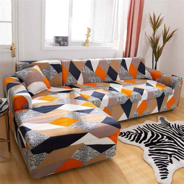 L-Shaped Sectional Couch Covers Orange Diamond