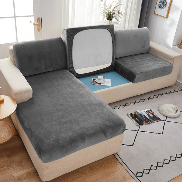 Velvet Stretch Sectional Sofa Cover Soft Slipcover