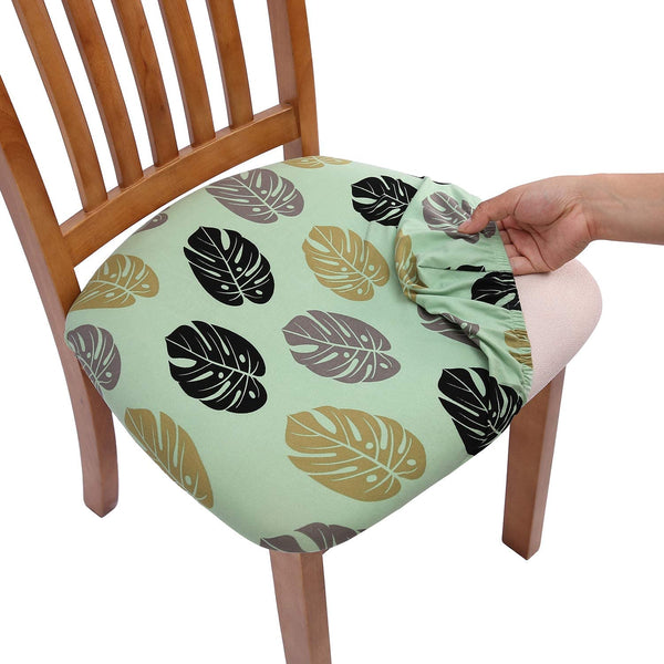 Pattern Stretchable Dining Chair Seat Cover Small Green Leaf