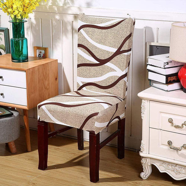 Printed Pattern Dining Chair Seat Covers Brown Line